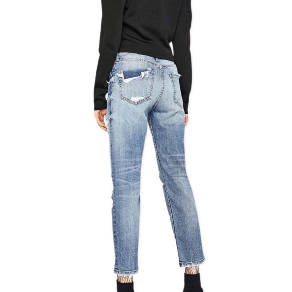 Zara Distressed Mid Rise Premium Boyfriend Jeans - Picture 3 of 7
